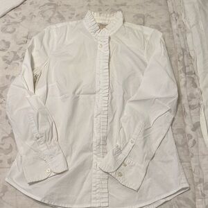 J.Crew White button down with ruffled collar Size Petite Medium